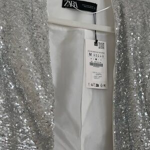Zara Shimmering Silver Sequin Blazer